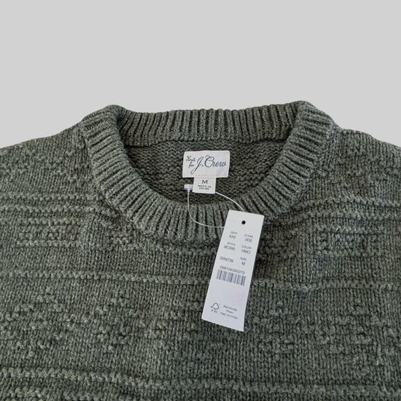 J.Crew Textured Stitch Dark Green Cotton Crew Neck Sweater Men's Medium NEW - Picture 3 of 7